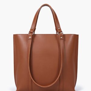 Raibros Women's Double-Handle Tote Bag - Premium Faux Leather Work Bag - Brown